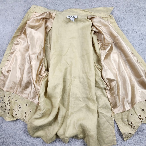 Linen 3 Pc Set Floral Eyelet Jacket Shell Pant Womens 5XL Tan Lagenlook Boho VTG - Picture 5 of 14